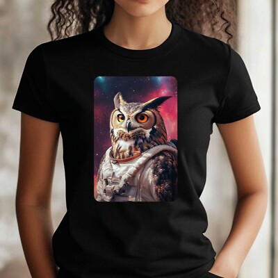 Frauen T-Shirt Eule als Astronaut Motiv Baumwolle Größe S bis 3XL