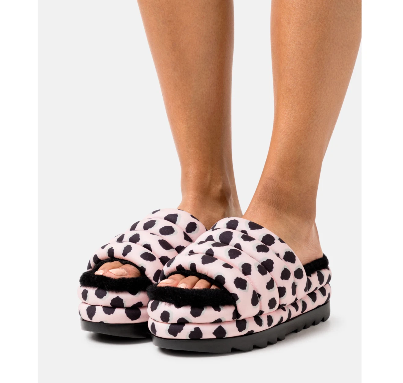 Sandali con plateau UGG Maxi Slide stampa ghepardo nuovi senza scatola taglia 10 rosa capesante nero