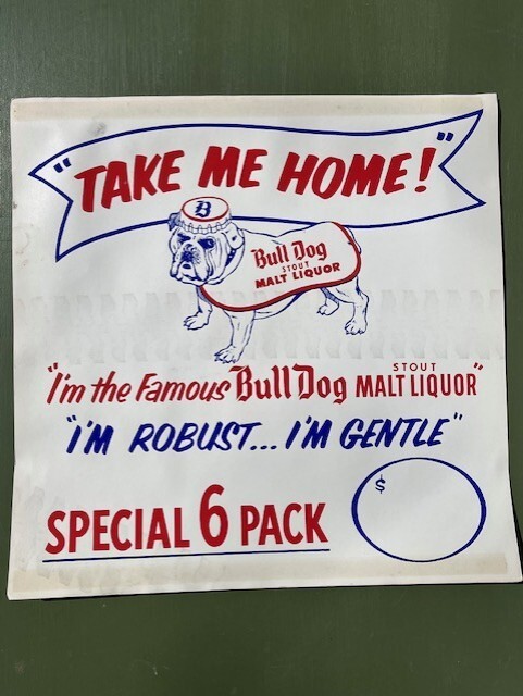 BULL DOG Stout Malt Liquor Paper POS Beer Sign Grace Bros. Brewing Santa Rosa CA