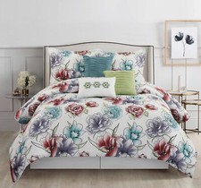 Stratford Park Modern 7 Piece Comforter Set White Graceful Queen Size Floral