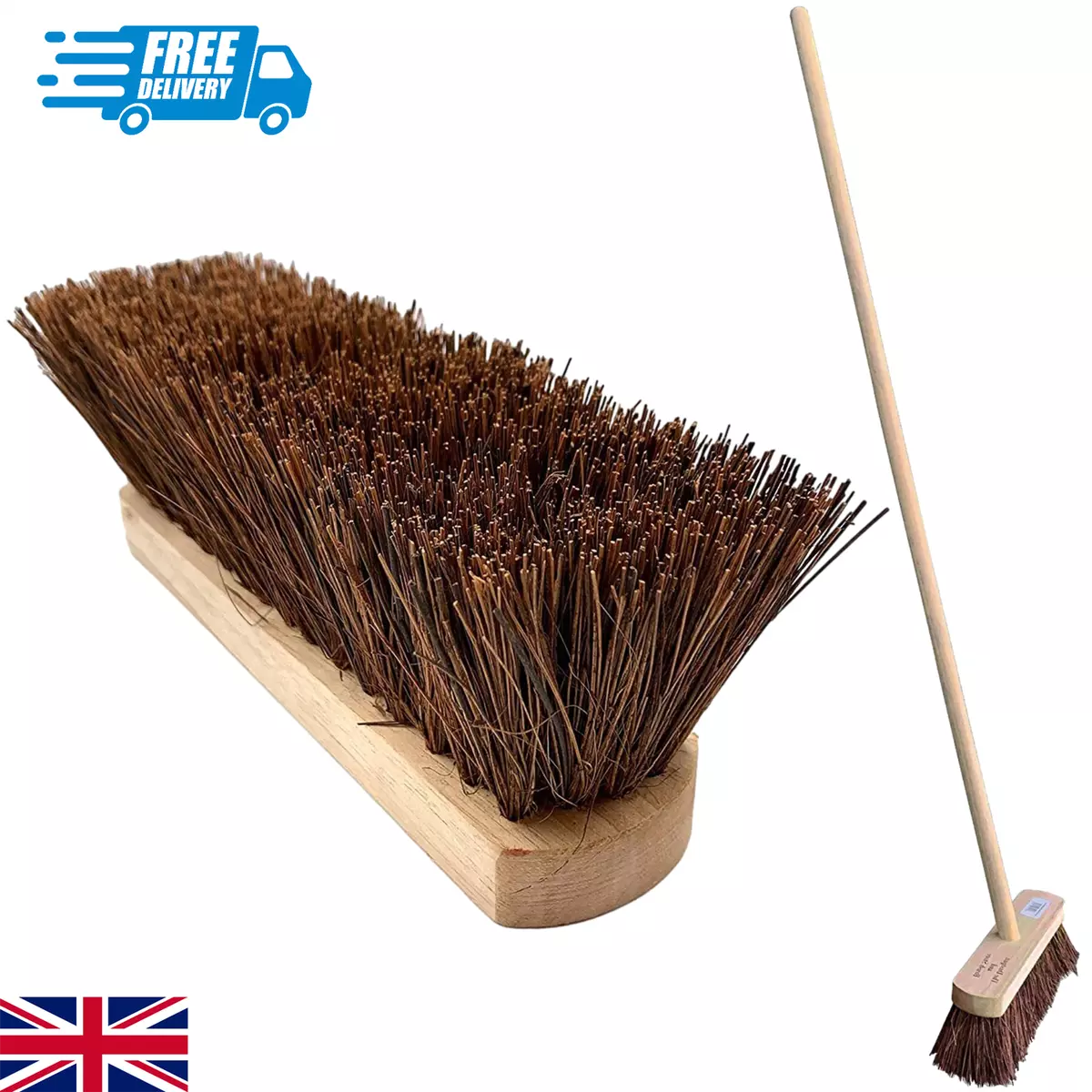 Outdoor Broom with Handle Stiff Yard Garden Hard Brush for Sweeping