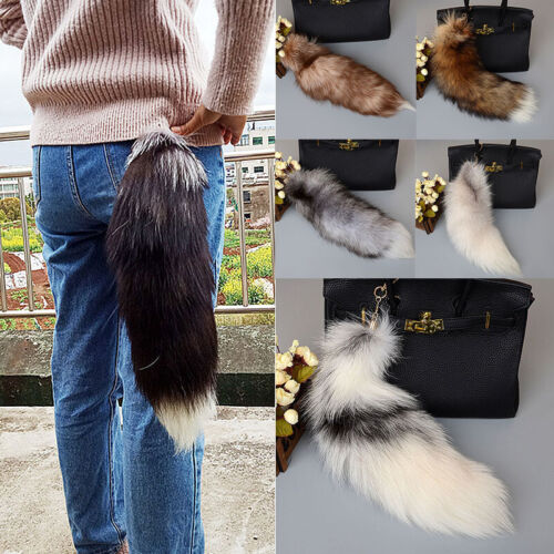 Faux Fur Fox Tail Keychain Keyring Tassel Key Ring Chain Womens Lady Bag Pendant - Picture 1 of 18