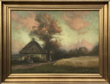 Impressionist Alfred V. Jensen Landschaft mit Kornfeld im Abendlicht 64 x 83 cm