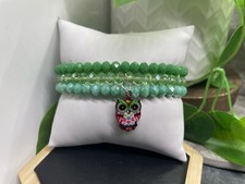 3 PC Handmade Beaded Boho 6.5  Plus Stretch Charm Bracelet Owl B5046
