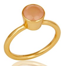 Gold Plated Stackable Rings Rose Chalcedony Handmade Ethnic Wedding Gift Jewelry
