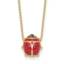 Real 14kt Yellow Gold Enameled Ladybug 17inch with 1in ext. Necklace; 17 inch
