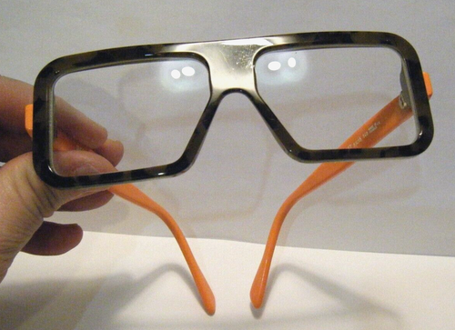 Rare Older Michel Henau Ako Green Camo Print Orange Eye Glasses Belgium France - Picture 4 of 10