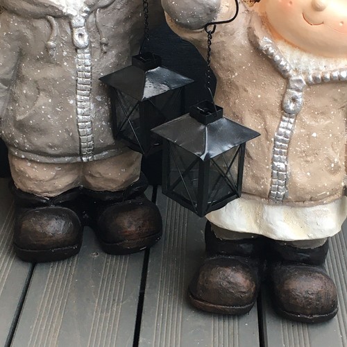 XL 40 2x Dekorative Winterfiguren Junge Mädchen Laterne Skulptur Dekoration - Bild 6 von 10
