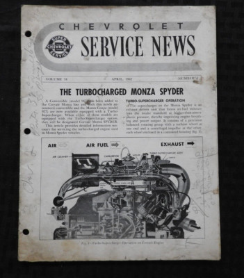 1962 Chevrolet Service News ''The Turbocharged Monza Spyder'' Good Shape