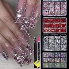 AB Crystal Pink Red Glass  Multi Size Multi Shape Rhinestones Art Kit