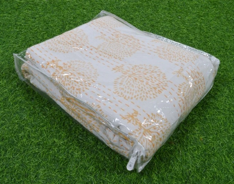 Tree Print Queen Kantha Handmade Cotton Quilt Bed Cover Throw Blanket Gudari - Image 2 of 4