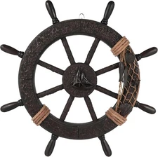 Nautical Wheel Decor Rustic Boat Steering Wheel Fishing Net Wall Sculpture
