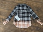 NWT Size M 9 10 Maddie Bleached Plaid Flannel Button Shirt Gray High Low — photo 2
