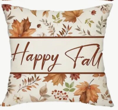 Colorful Fall Leaves Happy Fall Linen Throw Pillow Cover Holiday Home ...