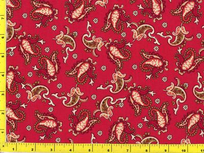 Tan Orange White Stylized Paisley Flowers on Red By The Yard CSHPAI04770