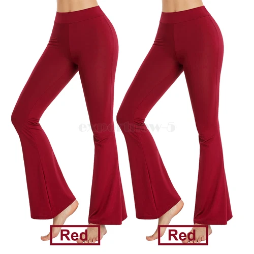 Damen ausgestelltes Bein Stretch Hose Schlaghose mittelhoch lang Bootcut Lounge Yoga - Bild 18 von 27