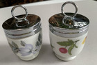 2 Royal Worcester Porcelain “Evesham Gold” Egg Coddlers Floral  Design Vintage