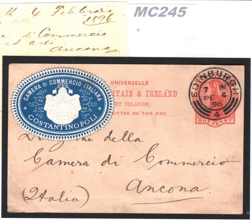 GB QV Stationery Card ITALY Ancona CHAMBER OF COMMERCE TURKEY 1896 MC245 - Picture 5 of 10