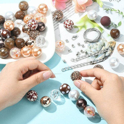 50Pcs 20mm Brown Acrylic Beads Focal Large Round Loose Beads for Jewelry Making - Picture 6 of 8