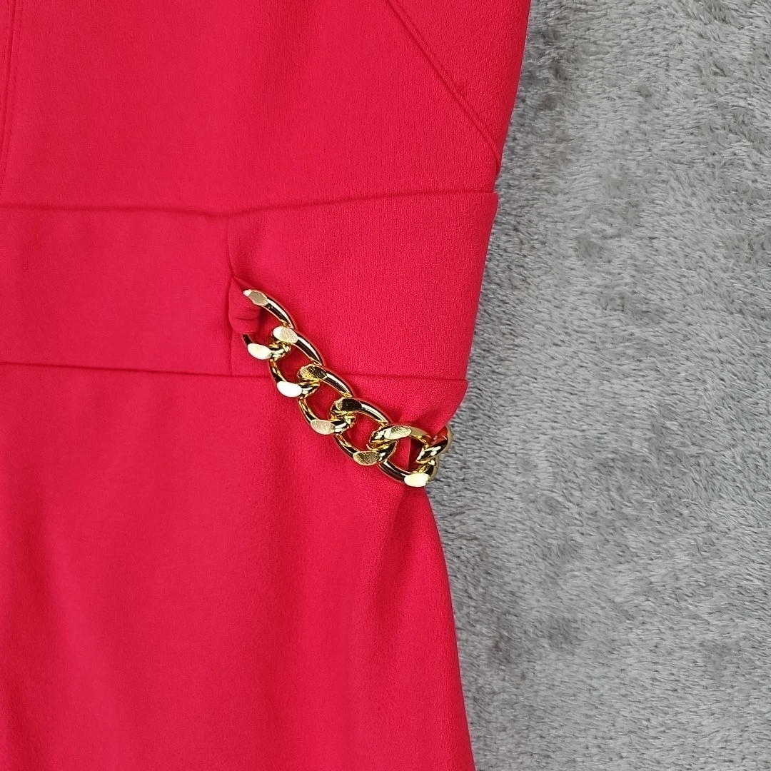 Mini abito donna Michael Kors scuba crepe bordo catena S rosa intenso manica corta