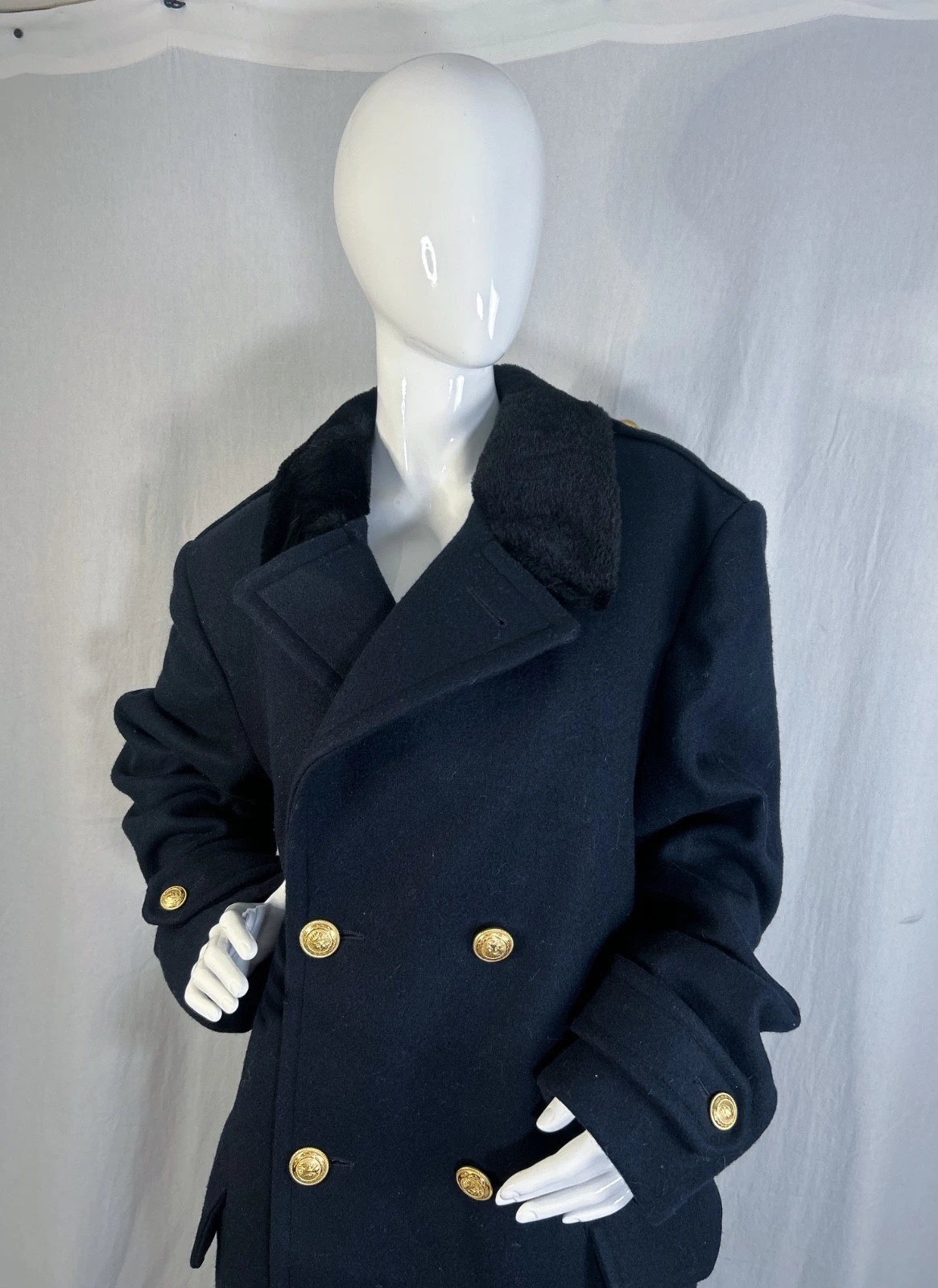 True VTG Zero King 60s Double Breasted Fur Lined Bridge Coat 46 XL Naval Officer image 5