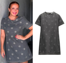 Zara Grey Beaded Appliqué Short Dress Size S Bloggers Fave 7521/248 RRP £109