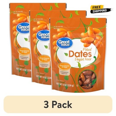 (3 pack) Great Value Pitted Deglet Noor Dates Dried Fruit, 8 oz