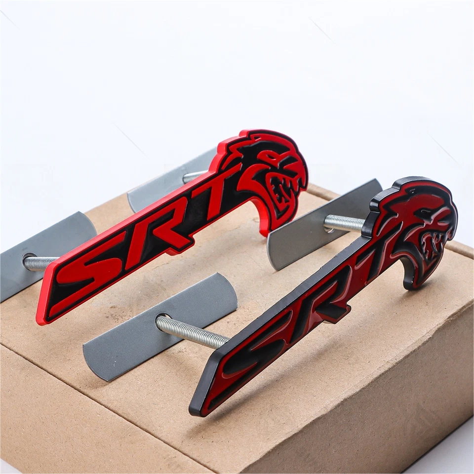 Metal For Charger SRT HellCat Grille Emblem Front Badge Adhesive Black Red Foto 4 de 4