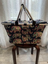 Thirty-One Floral Elephant Print Insulated Picnic Basket Bag (Collapsible)