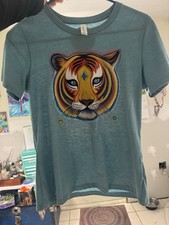 Bella+Canvas Heather Tiger Graphic Teal T-Shirt Women's Size S art print