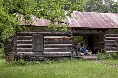 John Herbert weaves baskets,dogtrot log cabin,Cherokee,Colbert County,Alabama,3