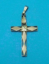 10K Gold 1.25" Diamond Cut Cross Charm Pendant