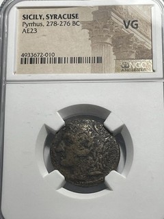 SICILY SYRACUSE PYRRHUS 278 276 BC NGC VG RARE ANCIENT COIN