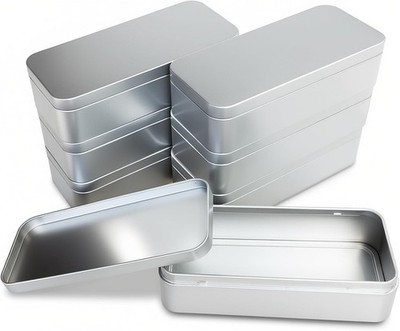 7 Pieces Rectangular Metal Empty Tins Containers Basic Necessities Home Stora...