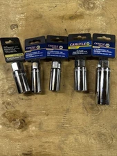 5 Napa Carlyle Tools Spark Plug Sockets 3/8" Drive 5/8” - 18mm - 13/16” - 7/8”