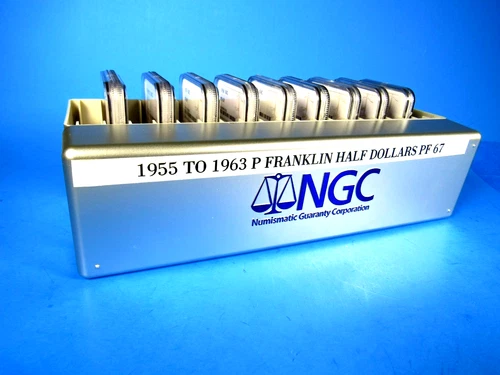 1955 to 1963  P,   9-Coin Set, Franklin Half Dollars  NGC  Pf  67,  Very Nice #3