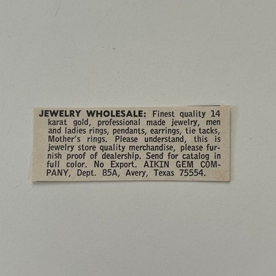 Aikin Gem Company Jewelry Wholesale Finest Quality Avery TX 1968 Ad SAH8-S54