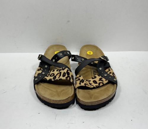 Sandalias de cuero Betula Birkenstock Julie zapatos leopardo pedrería para mujer talla 7 - Imagen 2 de 7