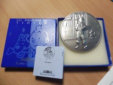 TRES RARE  MEDAILLE PRESSE PAPIER  ARGENT 800 TINTIN 1994 BOITE & CERTIFICAT