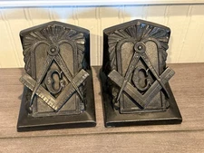 1922 L.V.  ARONSON MASONIC BOOKENDS METAL BRONZE FINISH