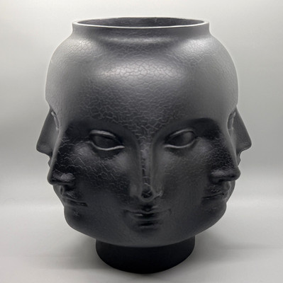 Vintage TMS Black Perpetual Faces Piero Fornasetti Style Surrealist Art Vase