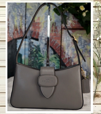 NWT Coach Eliza ZIP TOP Shoulder Bag CAA92 In CHARCOAL GREY Calf