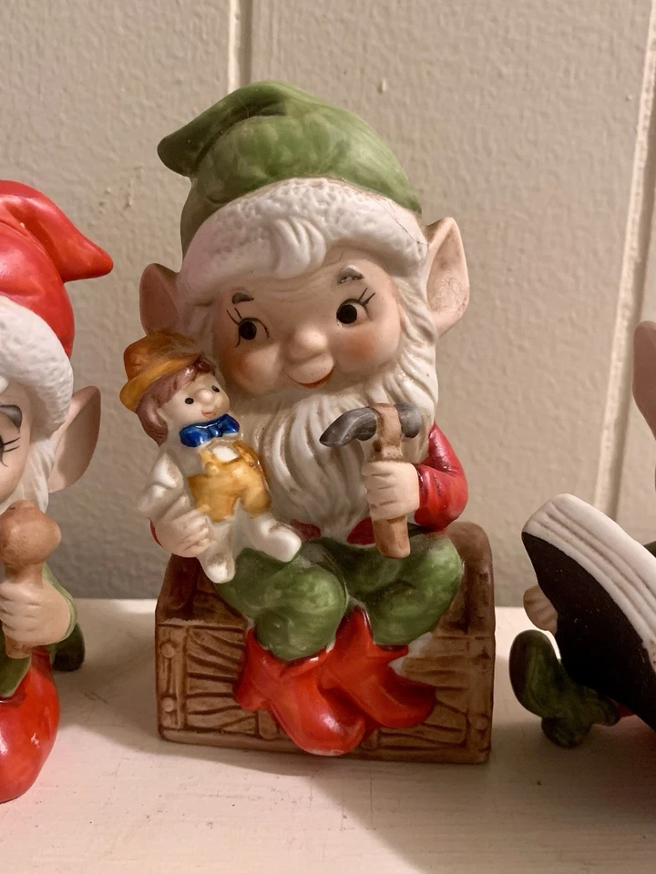 Juego de Interiores de Hogar Vintage Navidad Elfo Juguete Fabricante Cerámica Pixie Gnomo 5406 Foto 3 de 4