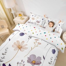 Watercolor Flower Comforter Cover Queen, Plum Beige Floral Duvet Cover for Te...