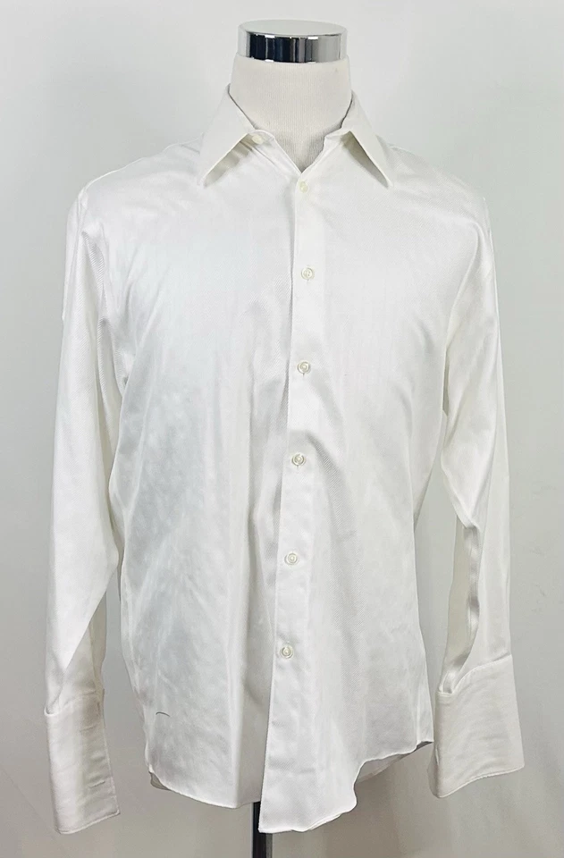 Camisa de vestir Pronto Uomo 15 32/33 sin hierro blanca años 80 2 capas algodón puño francés Foto 2 de 4