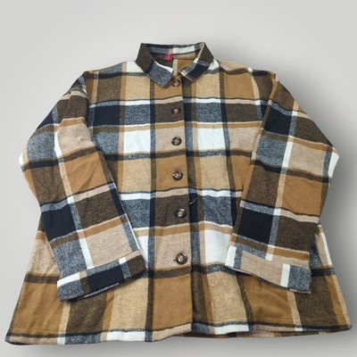 Flannel Shacket Mundefeis Women s L Heavyweight Brown Black Plaid Soft Jacket