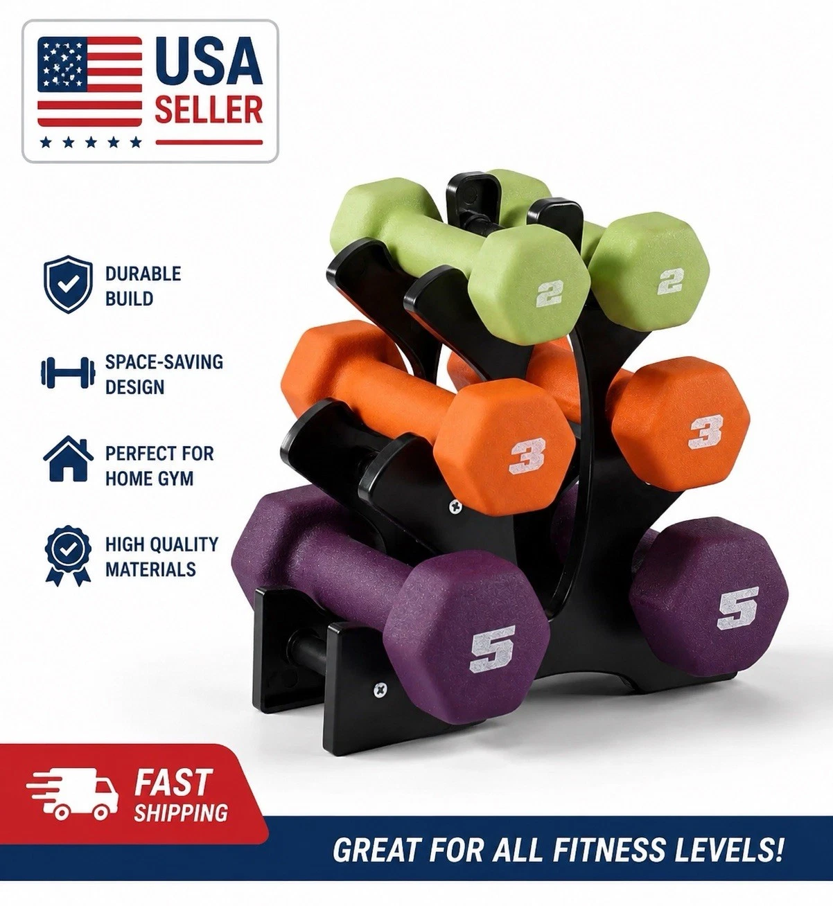20 LB Set Of Neoprene Dumbbell Weights Pairs & Sets | Multiple Colors