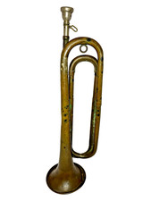 Vintage Conn USA Brass Bugle Horn w/ Working Slide Military Scout Style Patina