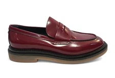 AGL Sirena Penny Loafer Women Sz 7 Burgundy Patent Leather Moc Toe Slip-On Shoe