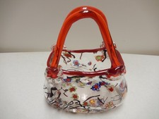 Beautiful Red/Clear Art Glass Purse Vase
